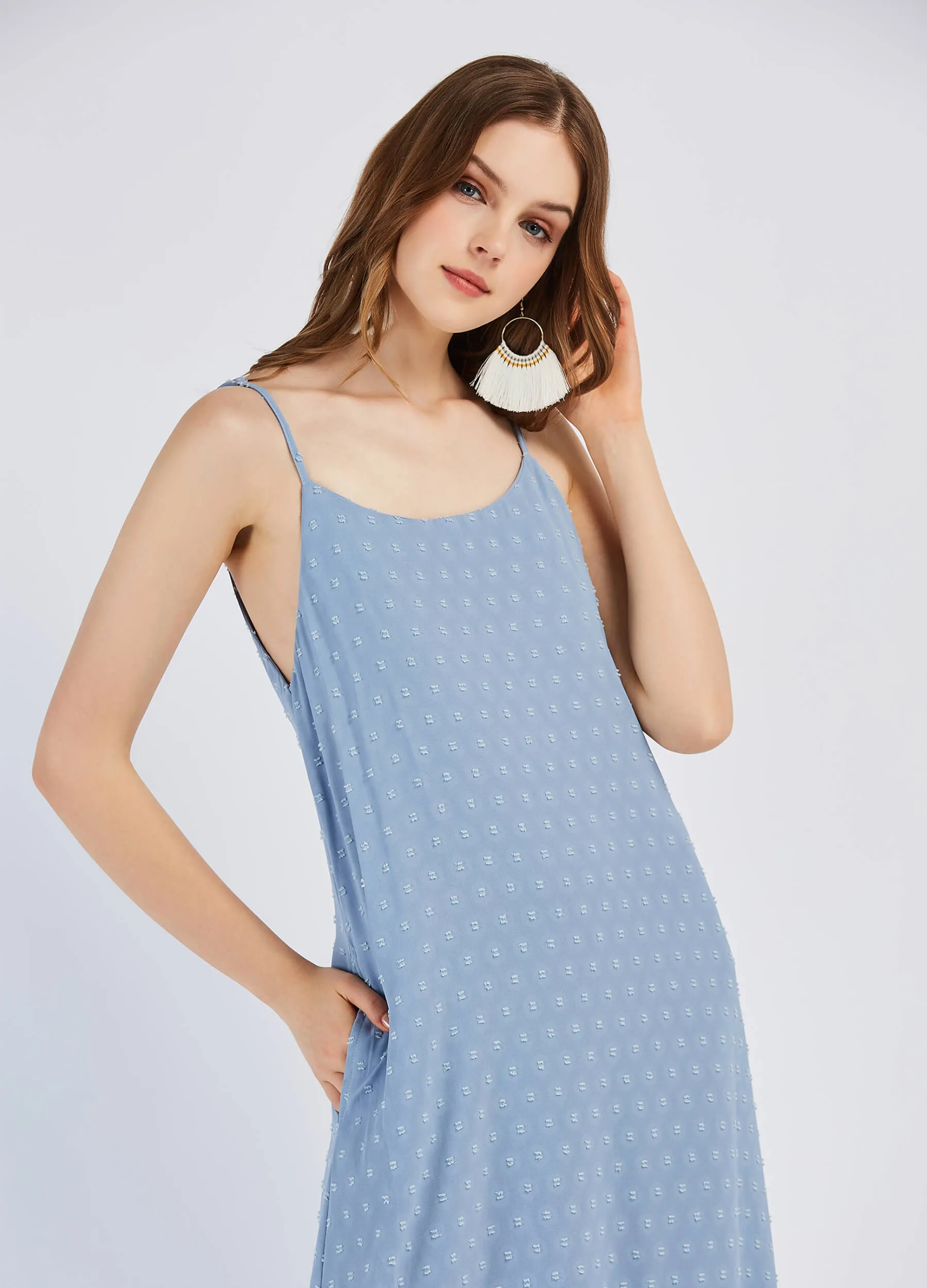 MECALA Women's Summer Swiss Dot Maxi Cami Dress