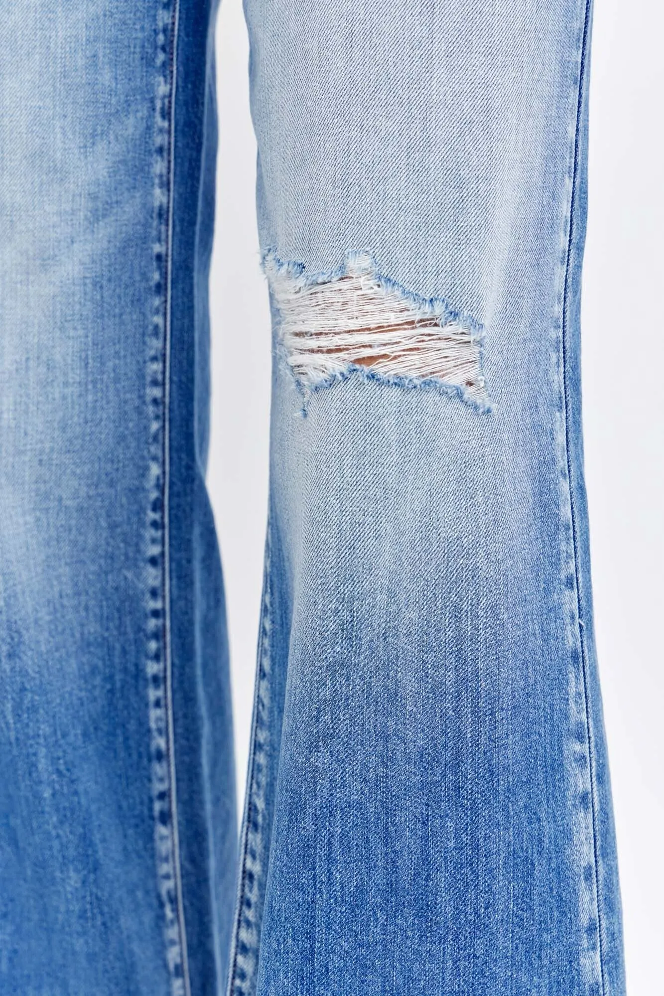 Medium Light Wash Destroyed Wide Leg Jeans