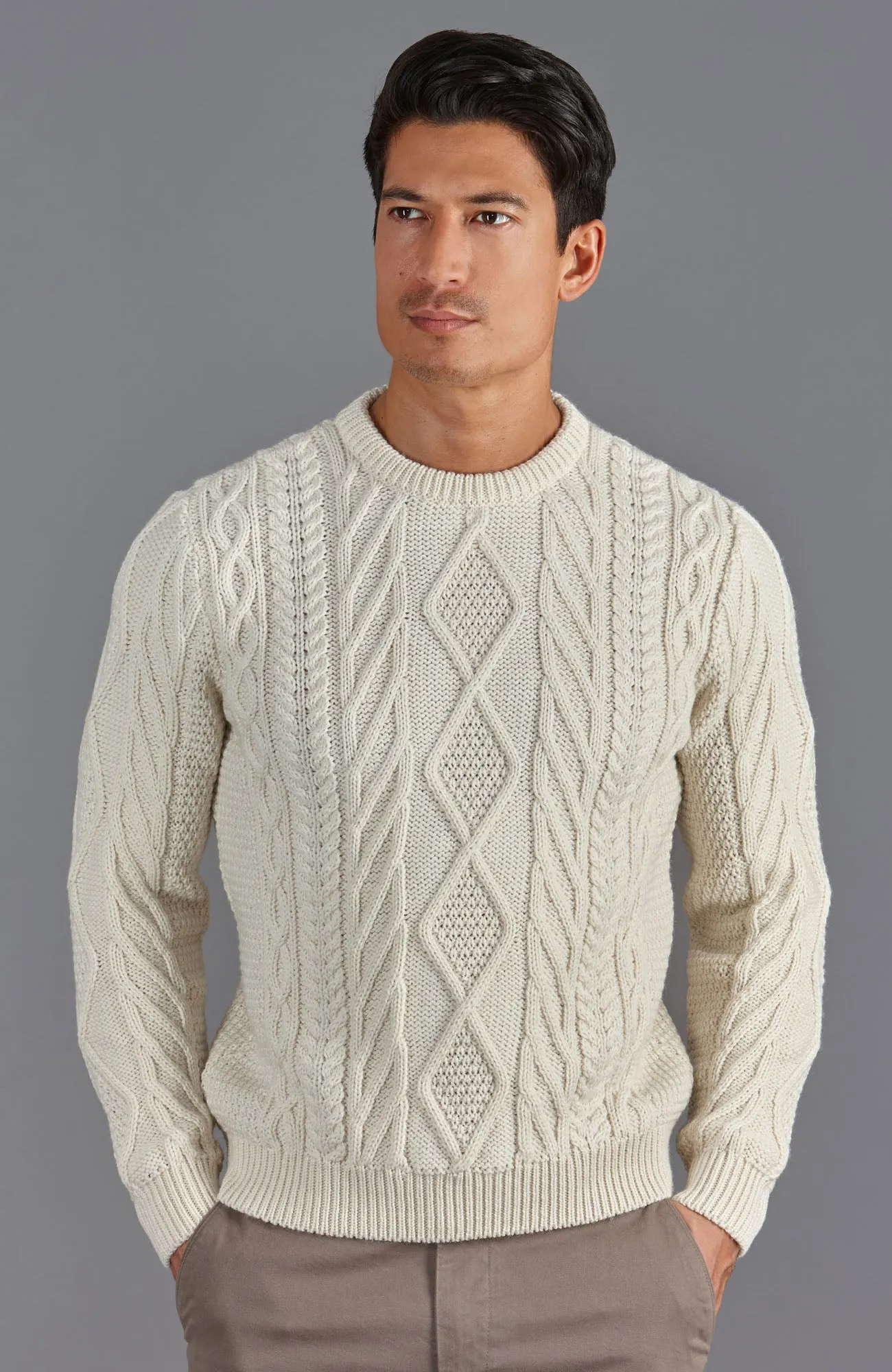 Mens Chunky Merino Wool Cable Jumper