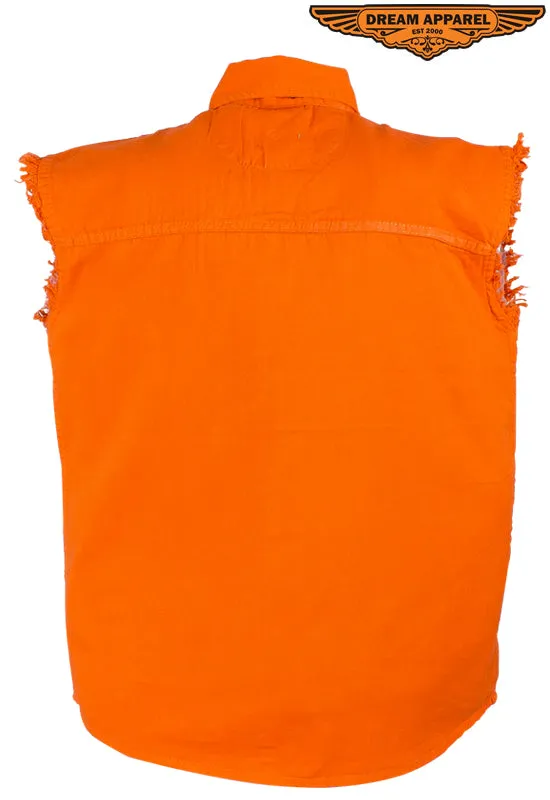 Mens Denim Orange Sleeveless Shirt