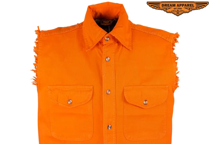 Mens Denim Orange Sleeveless Shirt