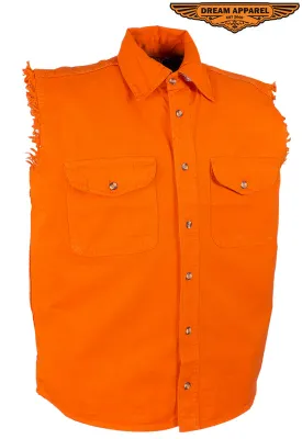 Mens Denim Orange Sleeveless Shirt