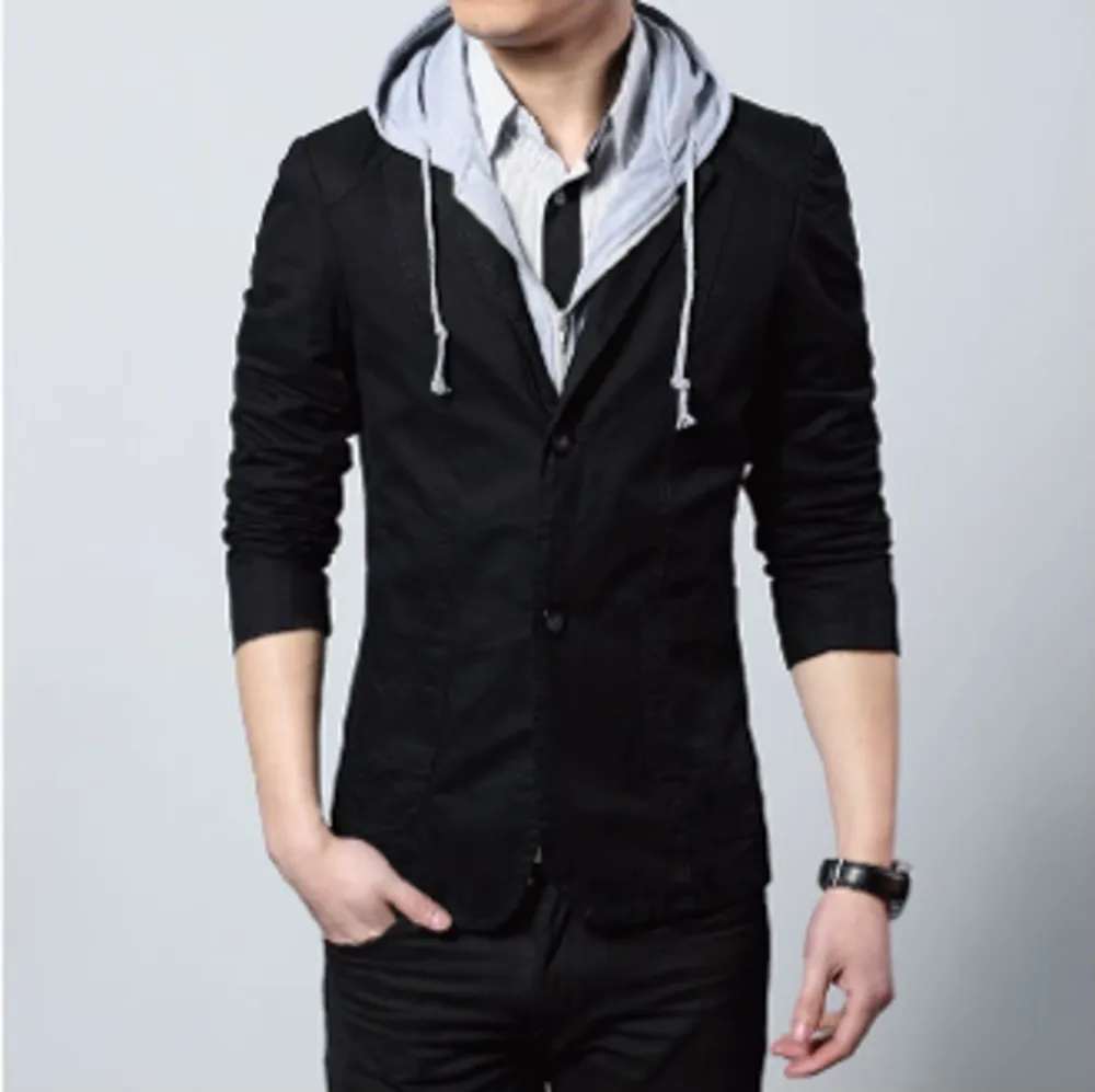 Mens Street Style Hooded Blazer in Black