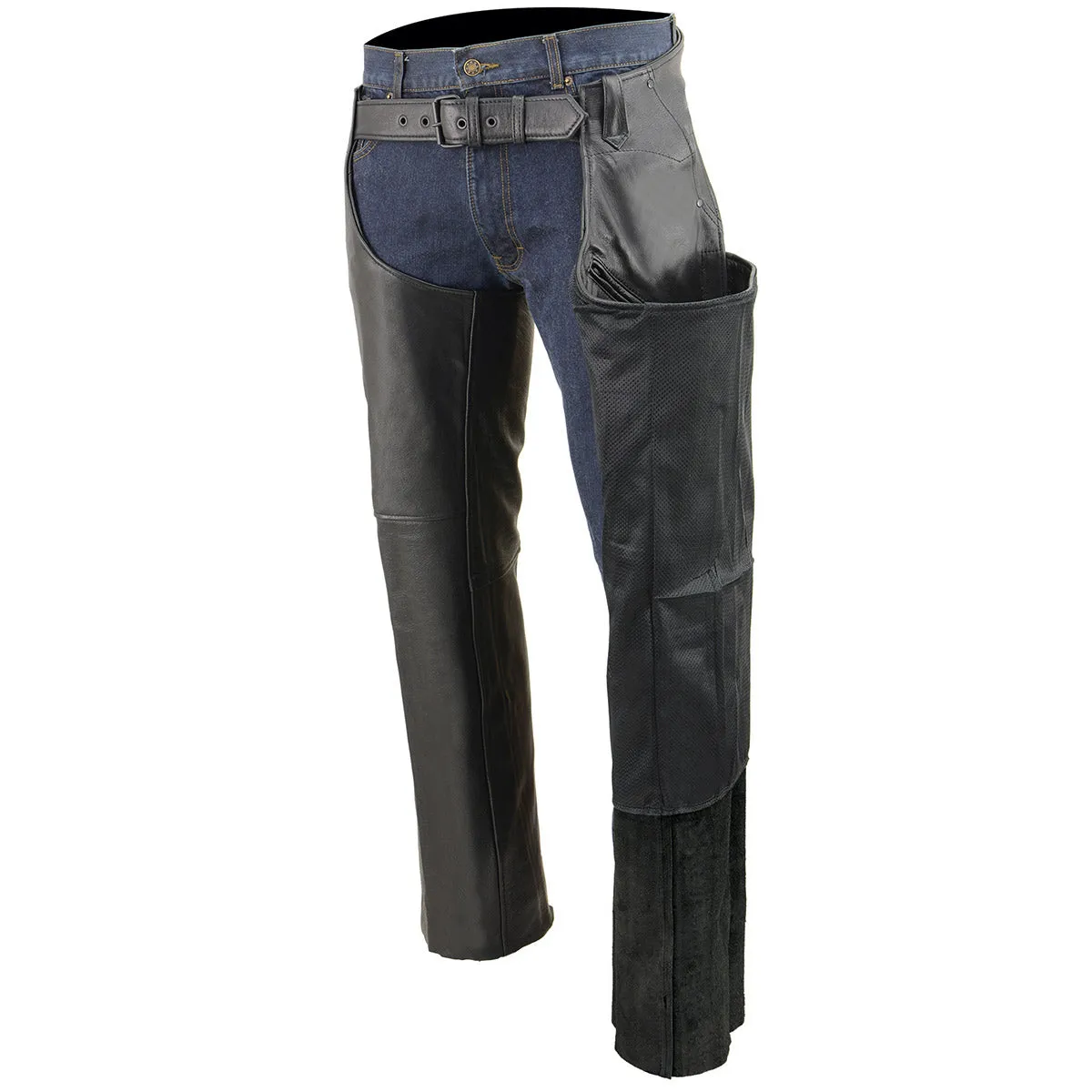 Milwaukee Leather Men’s Black Premium Leather Motorcycle Rider Chaps