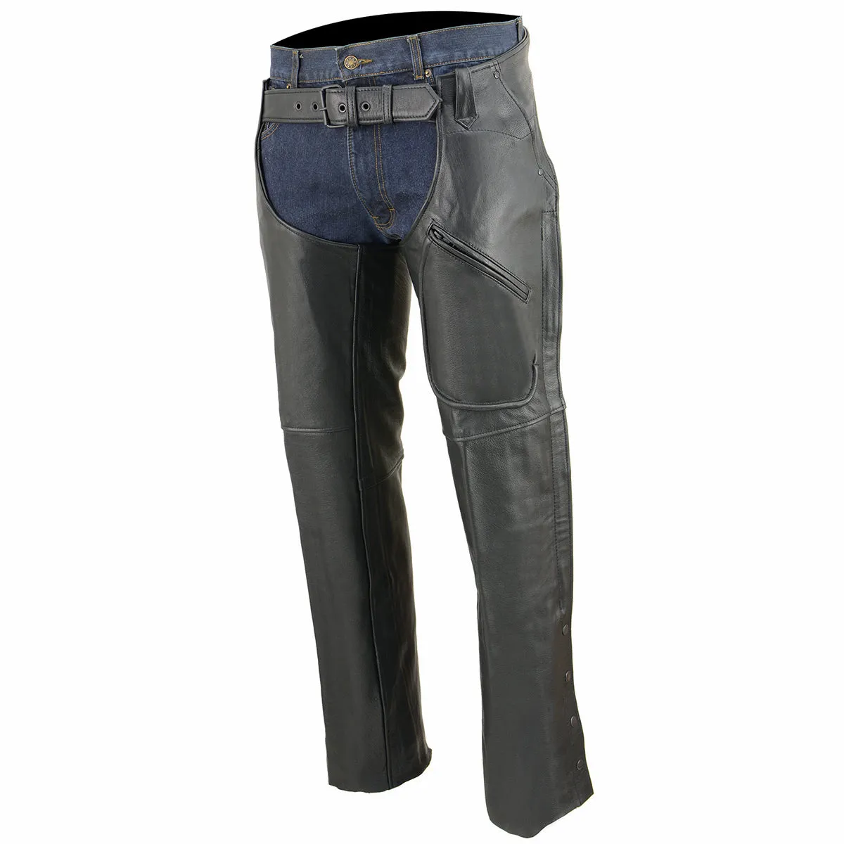 Milwaukee Leather Men’s Black Premium Leather Motorcycle Rider Chaps