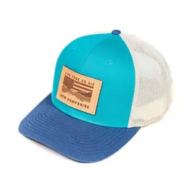 NH Flag & Mountain Cap- Teal/Navy Bill/Tan Mesh