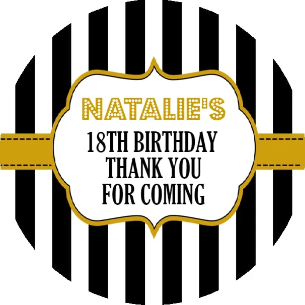 Personalised Birthday Party Stickers Gold Stripe