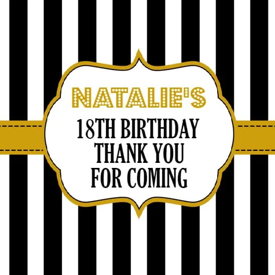 Personalised Birthday Party Stickers Gold Stripe