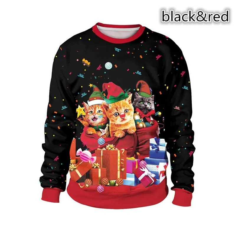 Pullover Sweater 3D Digital Printing Elk Sweater Couple Wear Long Sleeve round Neck Christmas Outfit