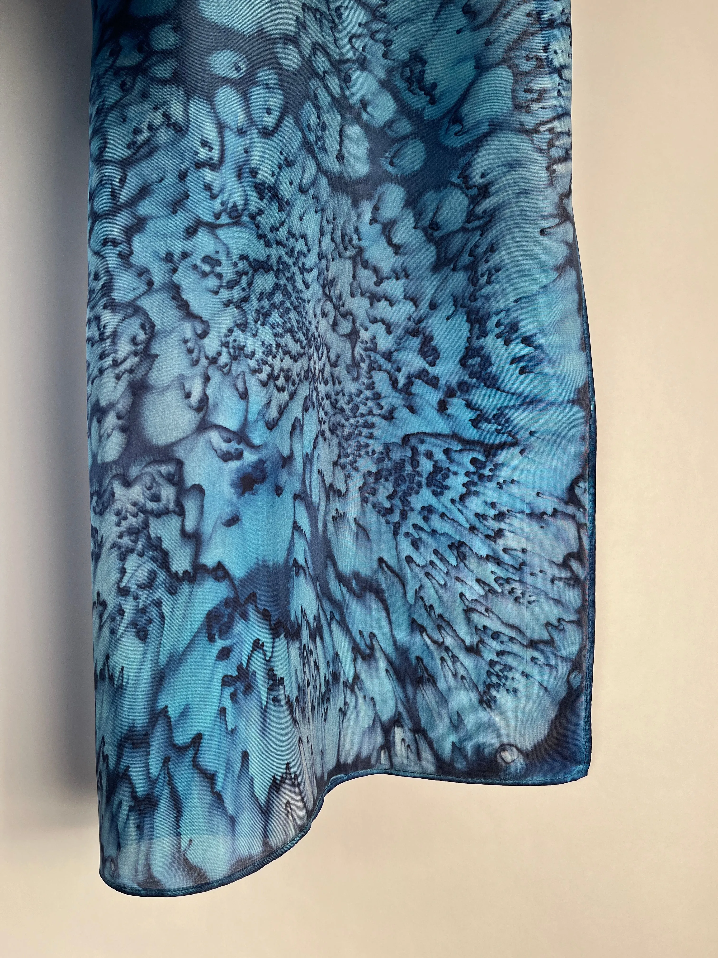 "Deep Sea Navy Mermaid" - Hand-dyed Silk Scarf - $125