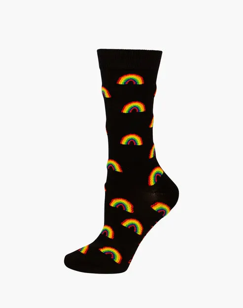 Rainbows on Black Women's Bamboo Crew Socks