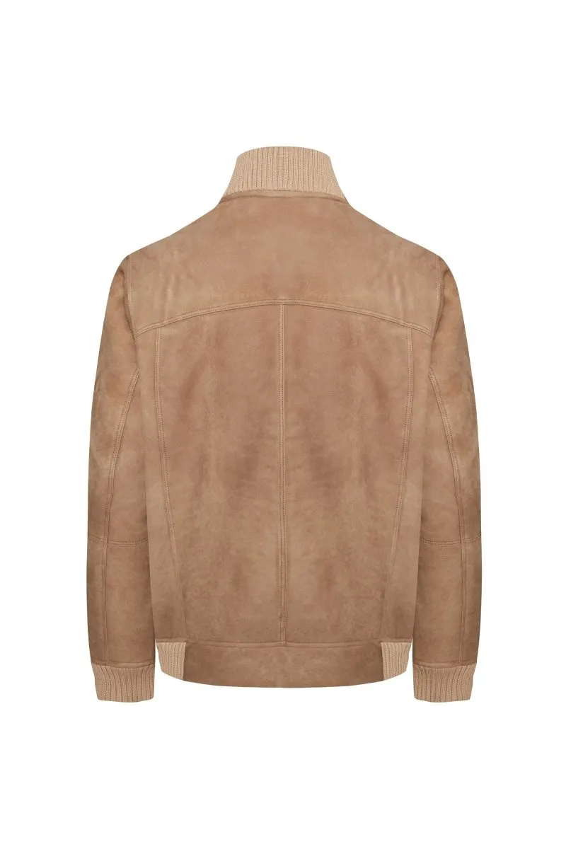 Rick Men's Shearling Bomber Jacket - Cappuccino/Beige