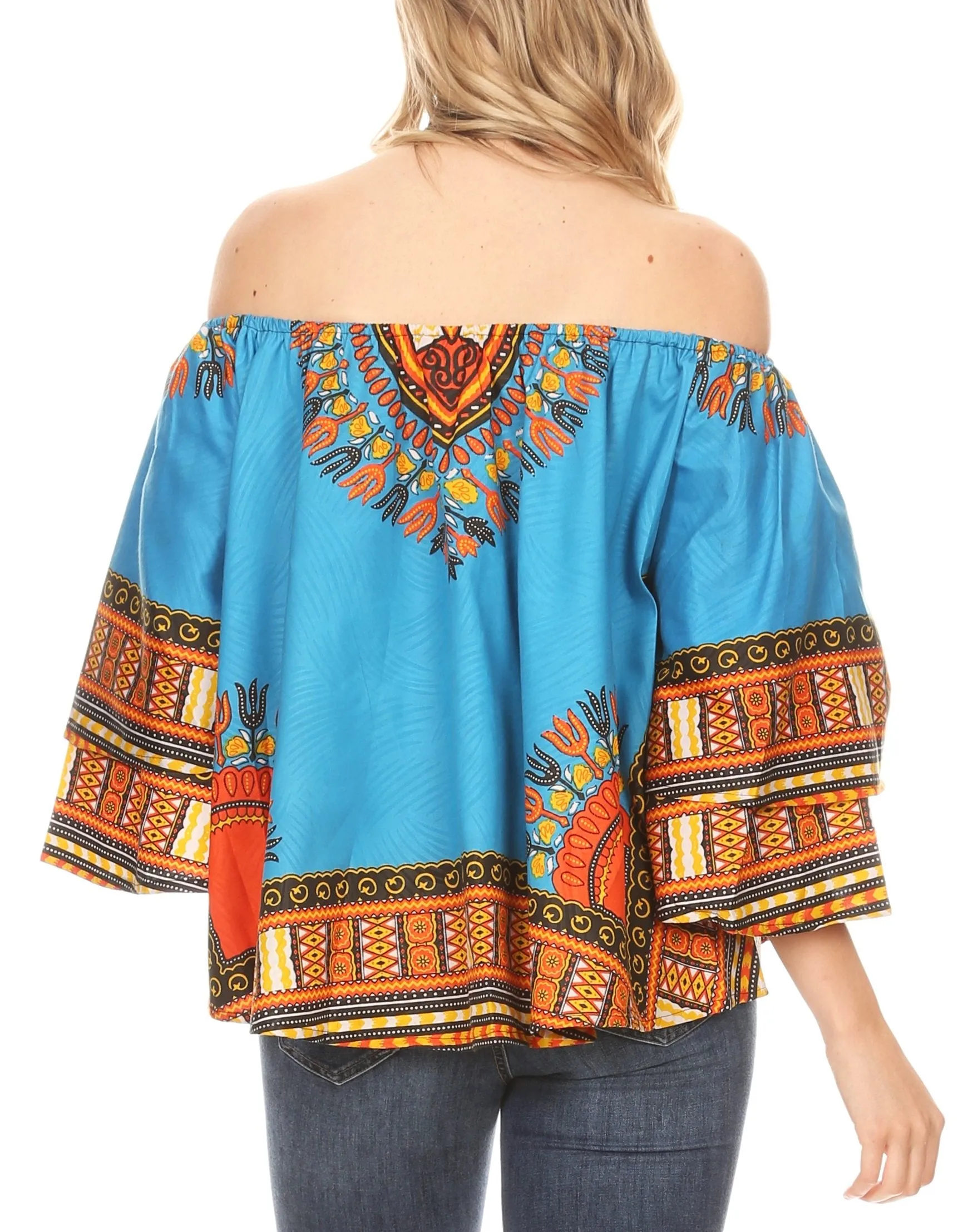 Sakkas Efua Wax Ankara Dutch African Print Pirate Casual Top Colorful