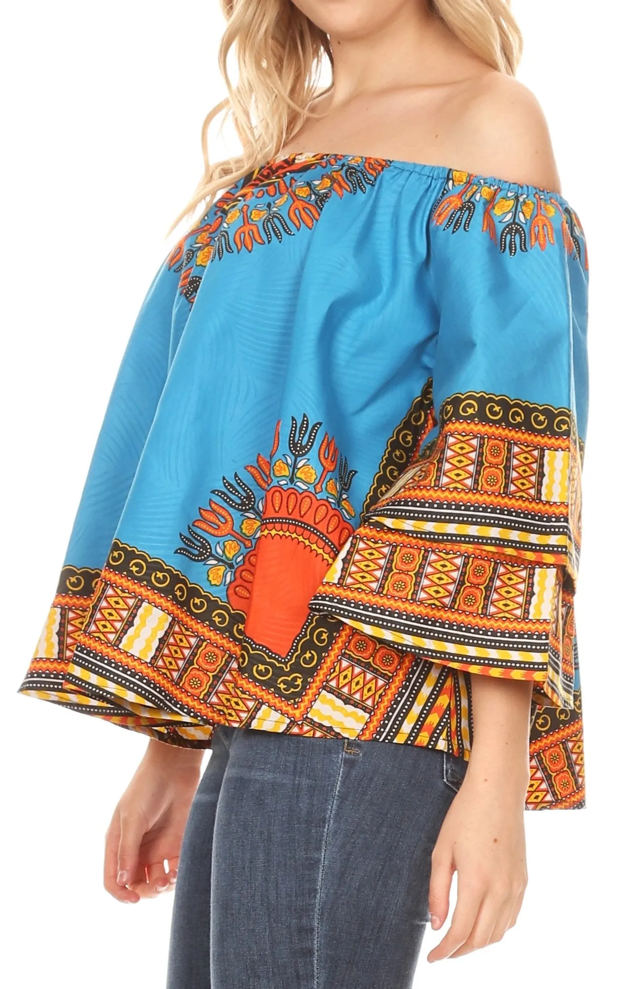 Sakkas Efua Wax Ankara Dutch African Print Pirate Casual Top Colorful