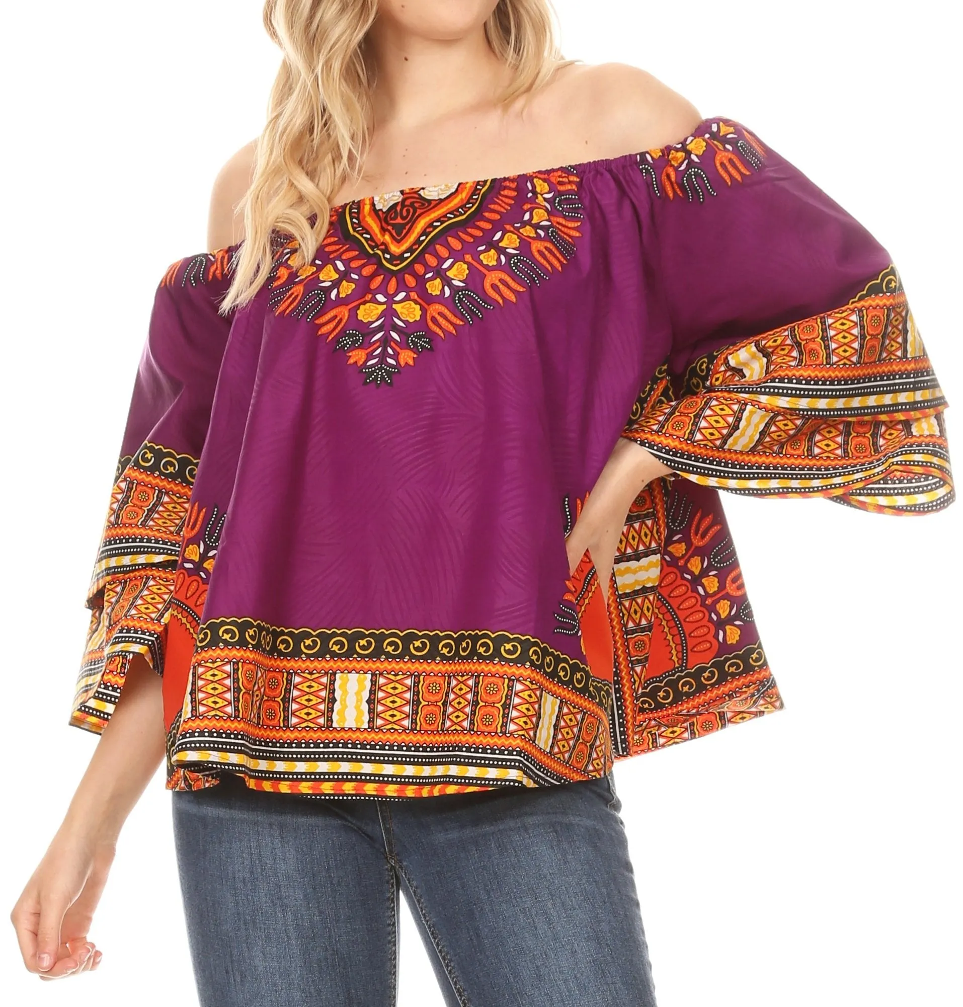 Sakkas Efua Wax Ankara Dutch African Print Pirate Casual Top Colorful