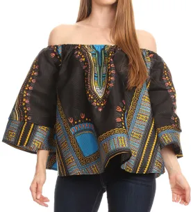 Sakkas Efua Wax Ankara Dutch African Print Pirate Casual Top Colorful