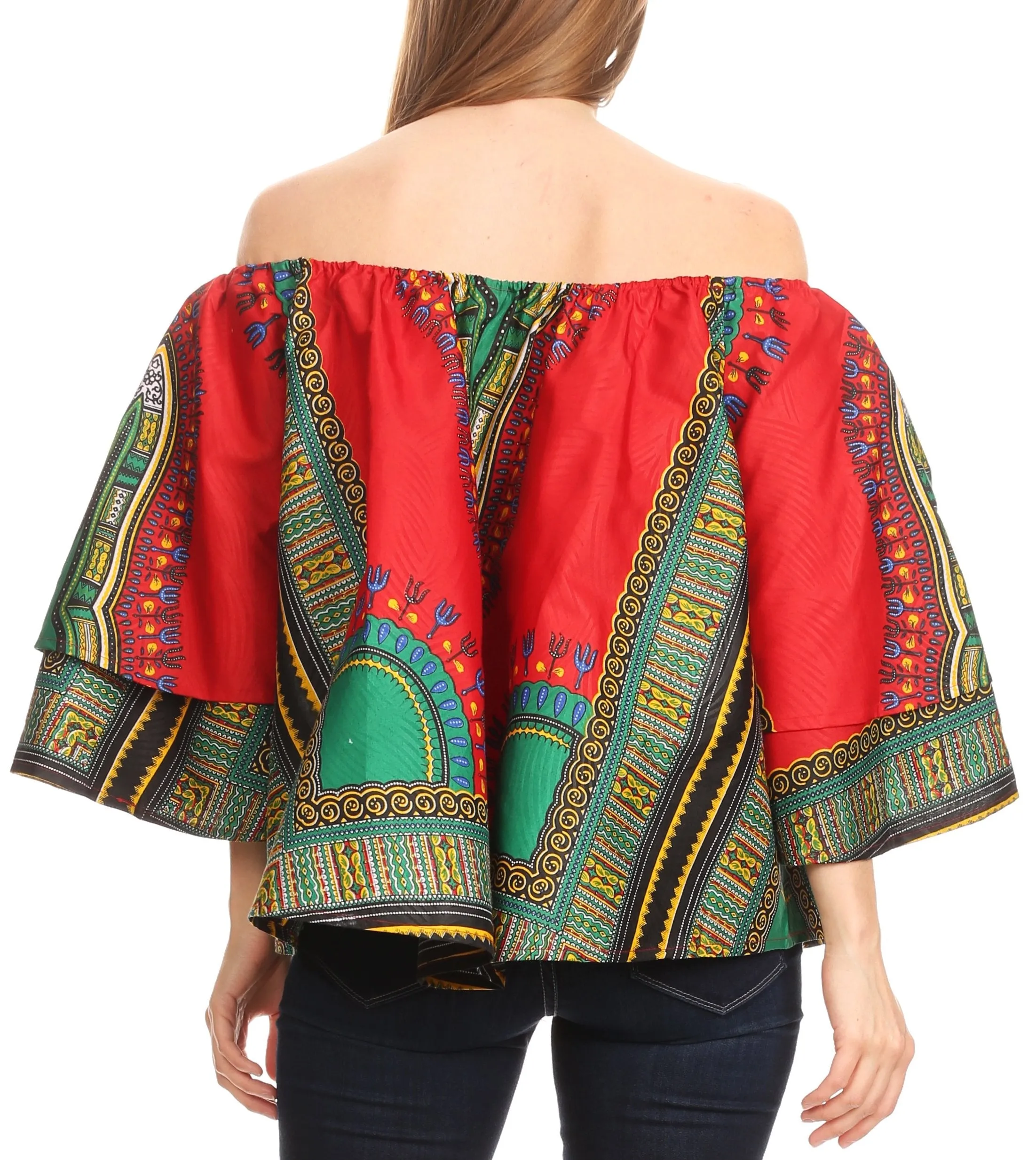 Sakkas Efua Wax Ankara Dutch African Print Pirate Casual Top Colorful