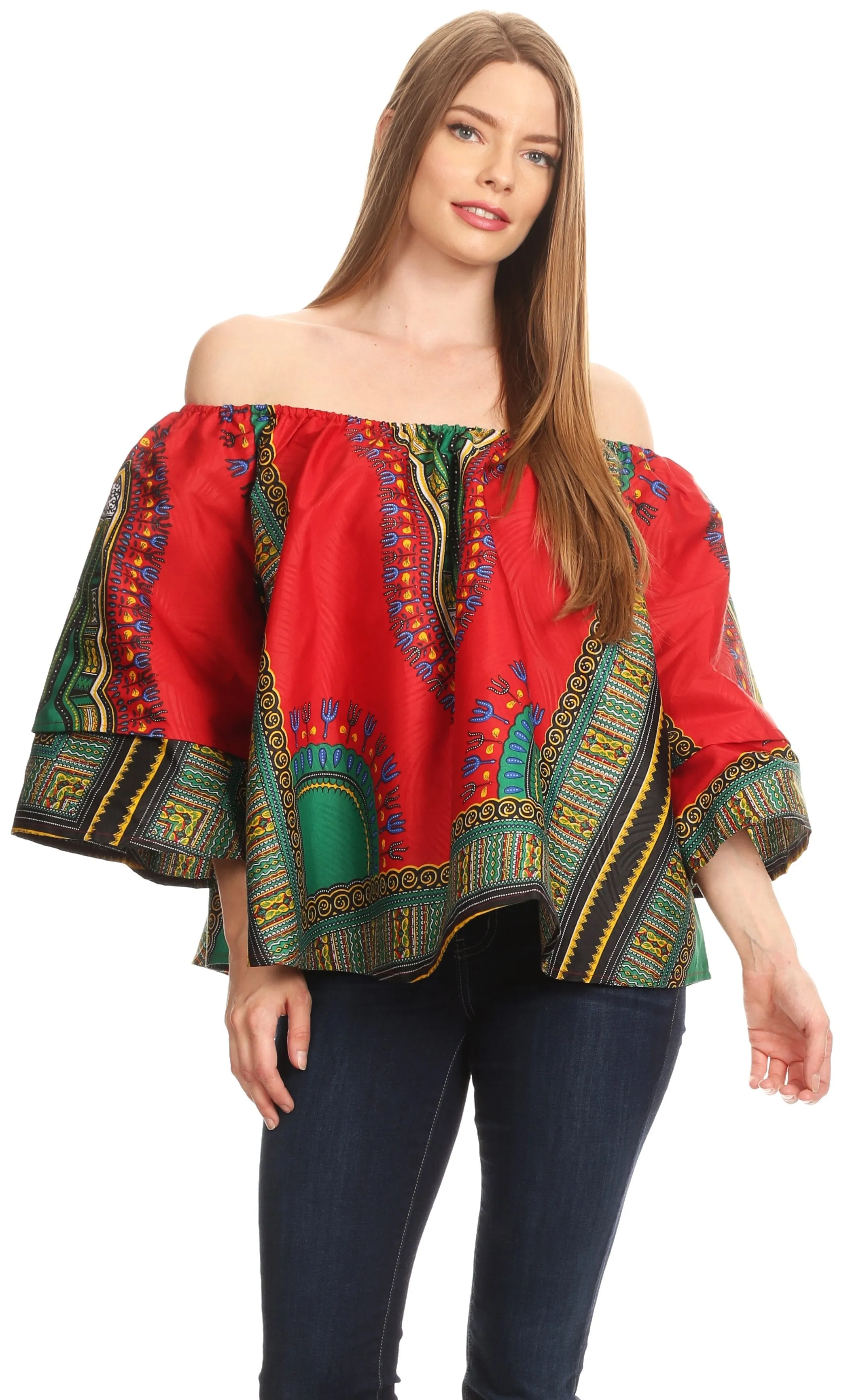 Sakkas Efua Wax Ankara Dutch African Print Pirate Casual Top Colorful