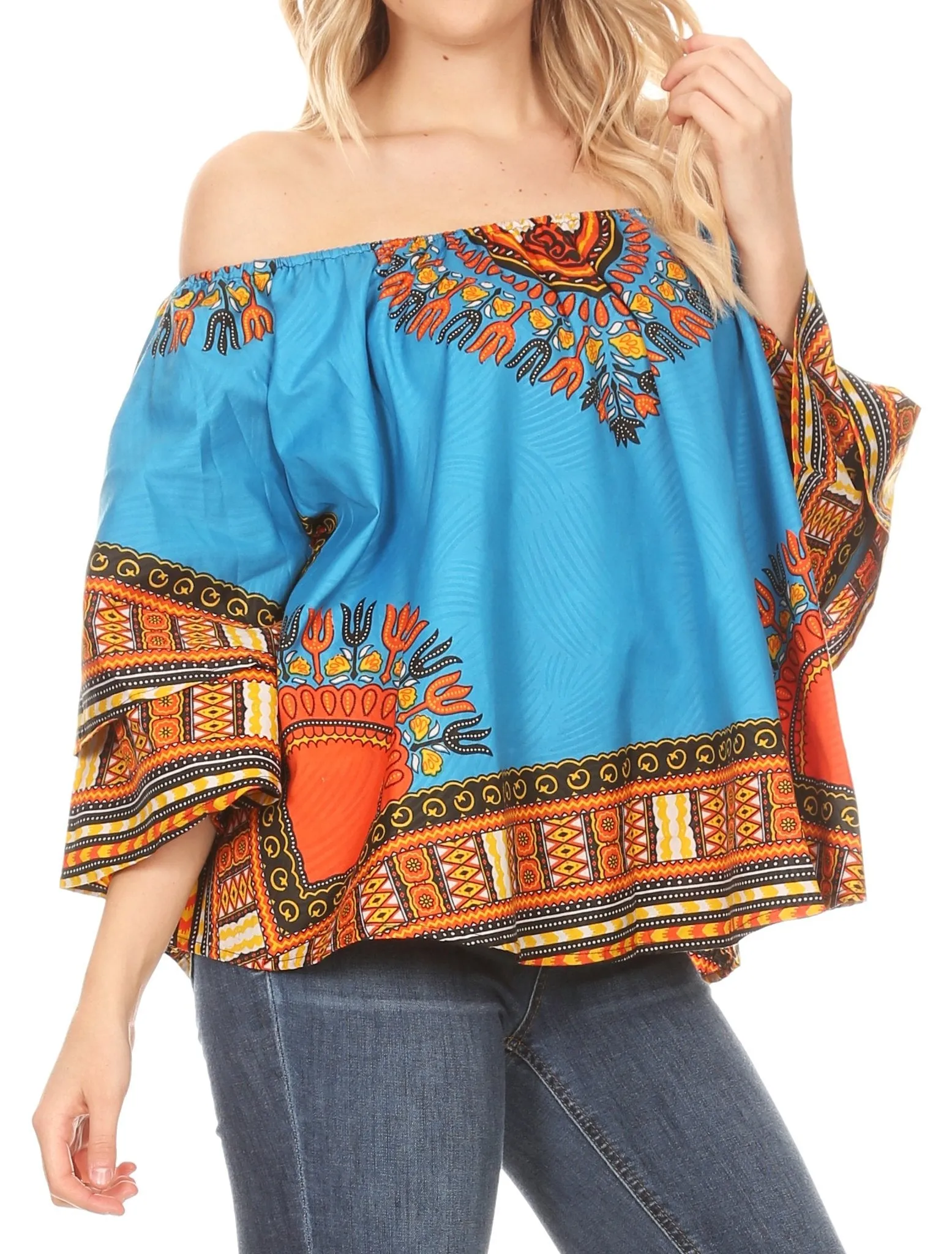 Sakkas Efua Wax Ankara Dutch African Print Pirate Casual Top Colorful