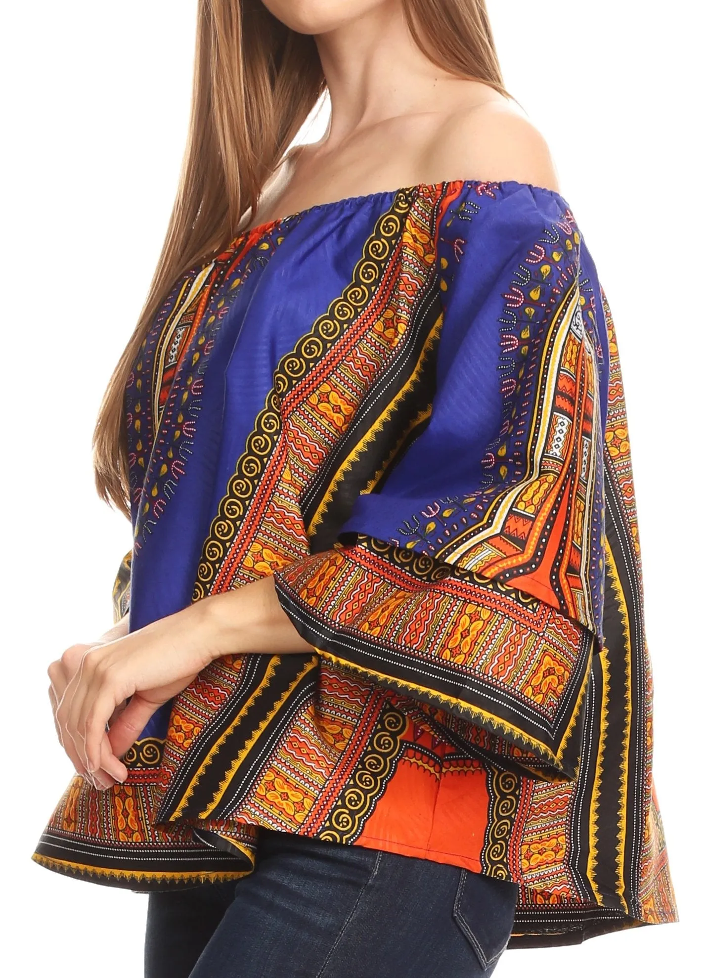 Sakkas Efua Wax Ankara Dutch African Print Pirate Casual Top Colorful