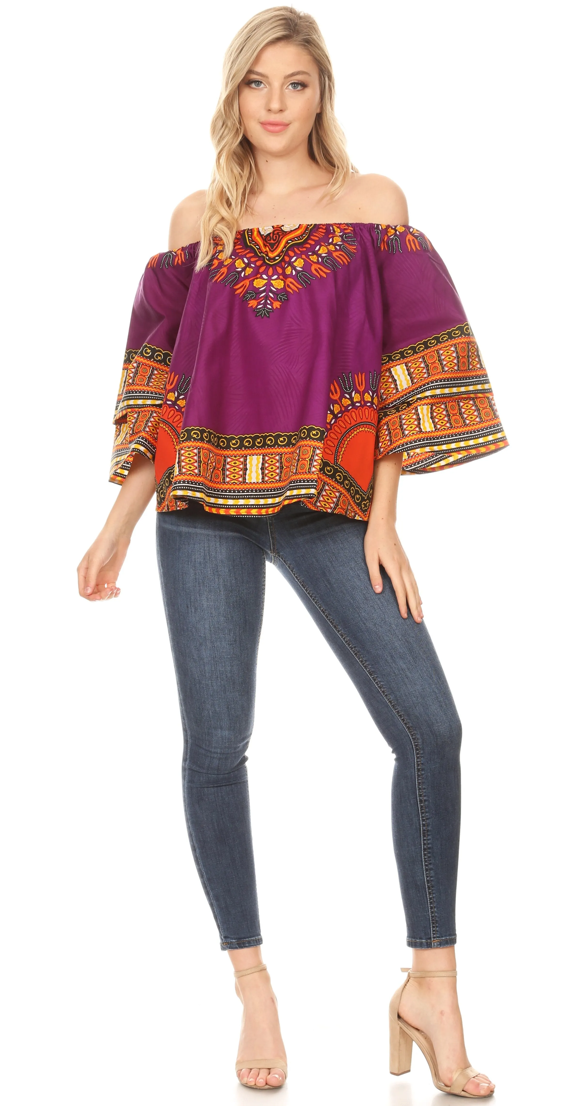 Sakkas Efua Wax Ankara Dutch African Print Pirate Casual Top Colorful