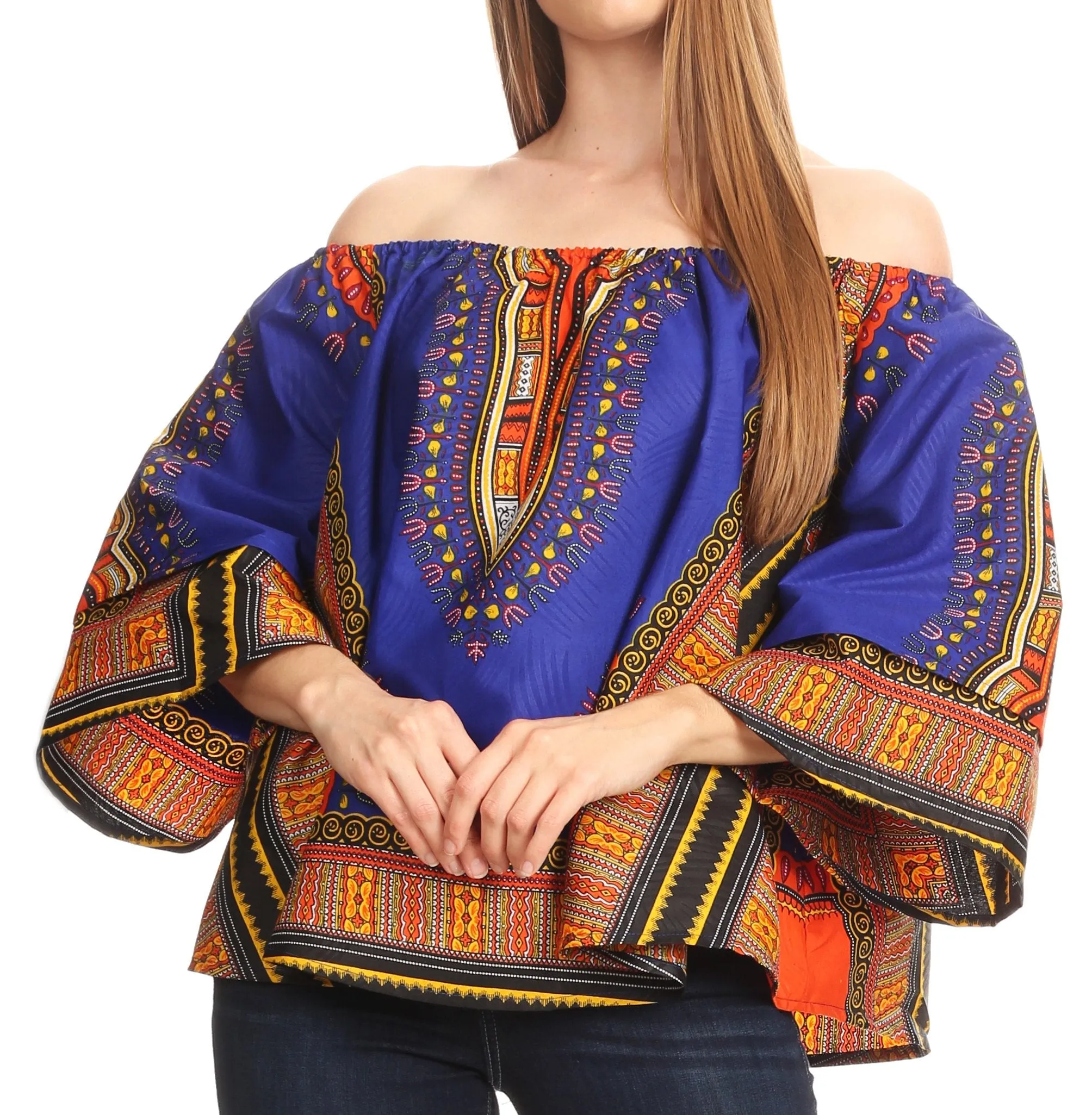 Sakkas Efua Wax Ankara Dutch African Print Pirate Casual Top Colorful