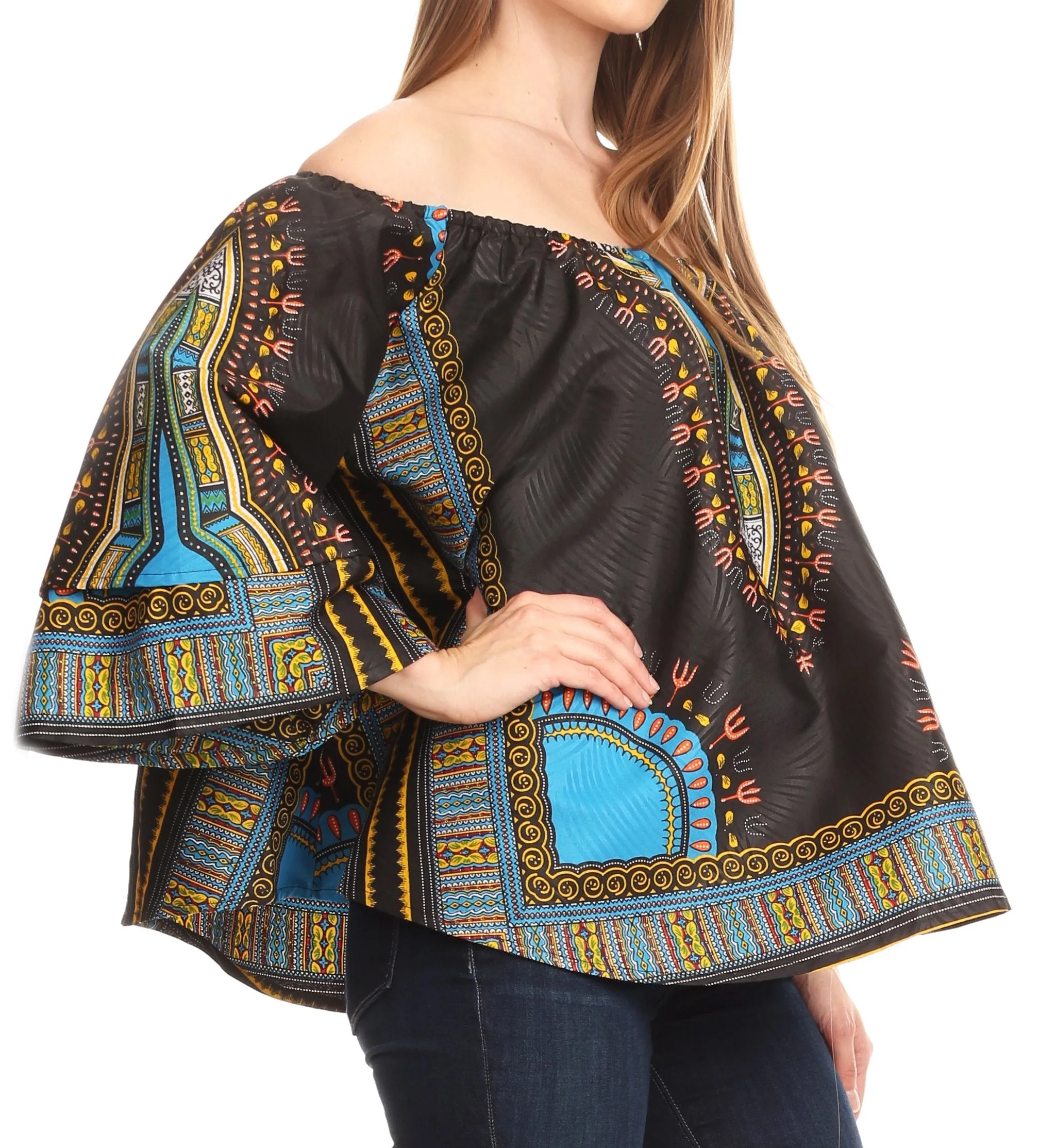 Sakkas Efua Wax Ankara Dutch African Print Pirate Casual Top Colorful