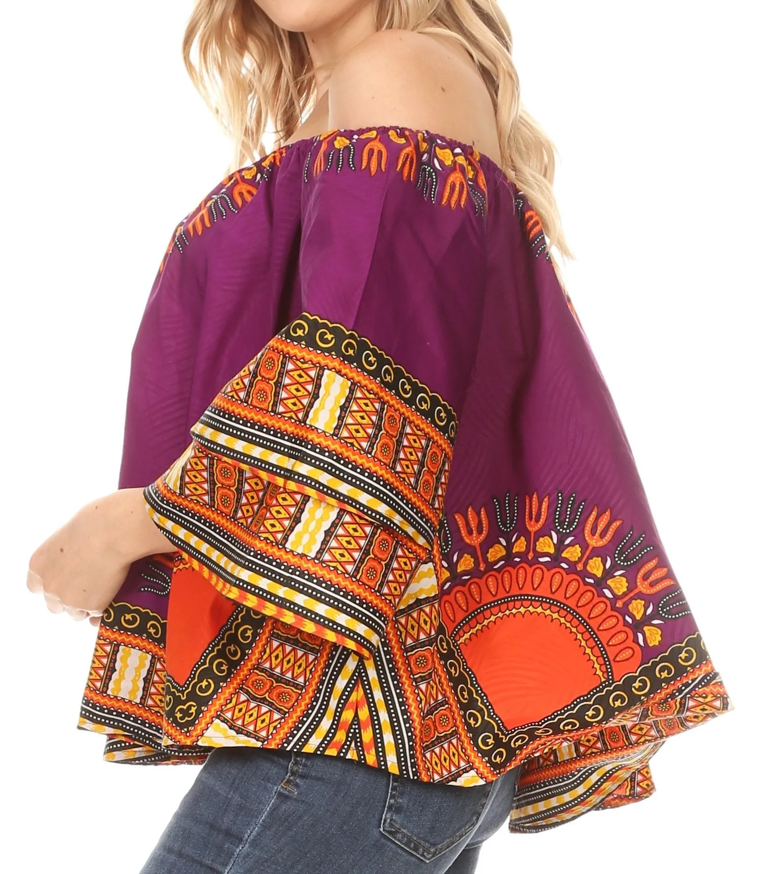 Sakkas Efua Wax Ankara Dutch African Print Pirate Casual Top Colorful