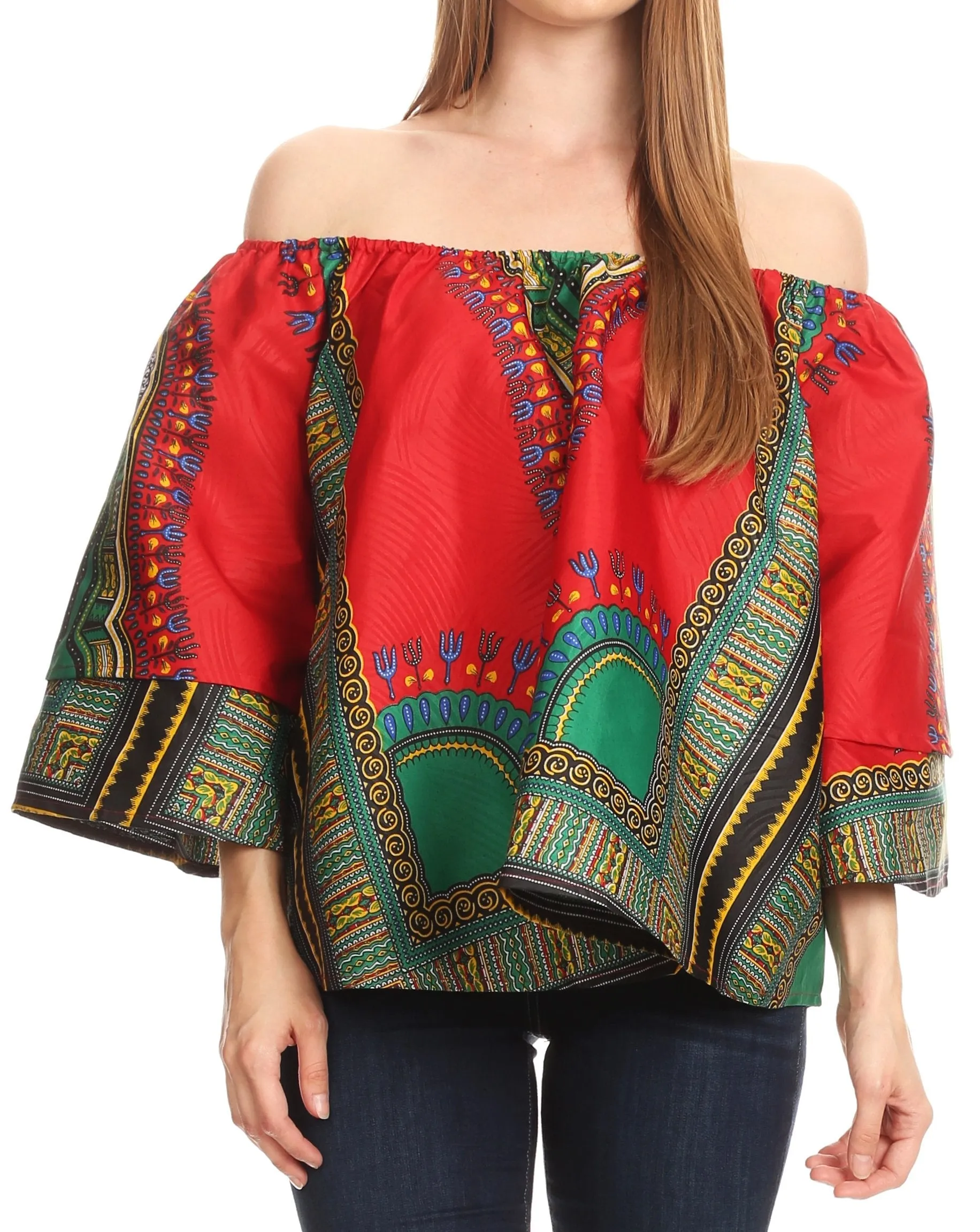 Sakkas Efua Wax Ankara Dutch African Print Pirate Casual Top Colorful