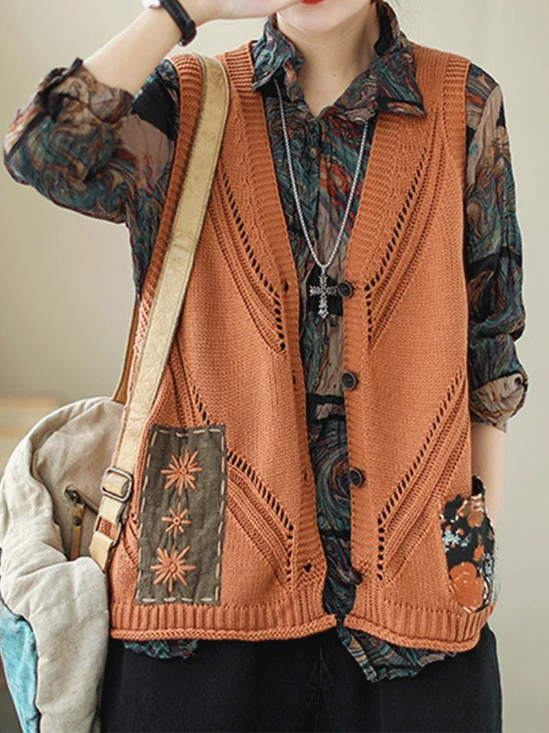 Saturday Night Patch Cotton Knitted Vest Women Sweater Cardigan