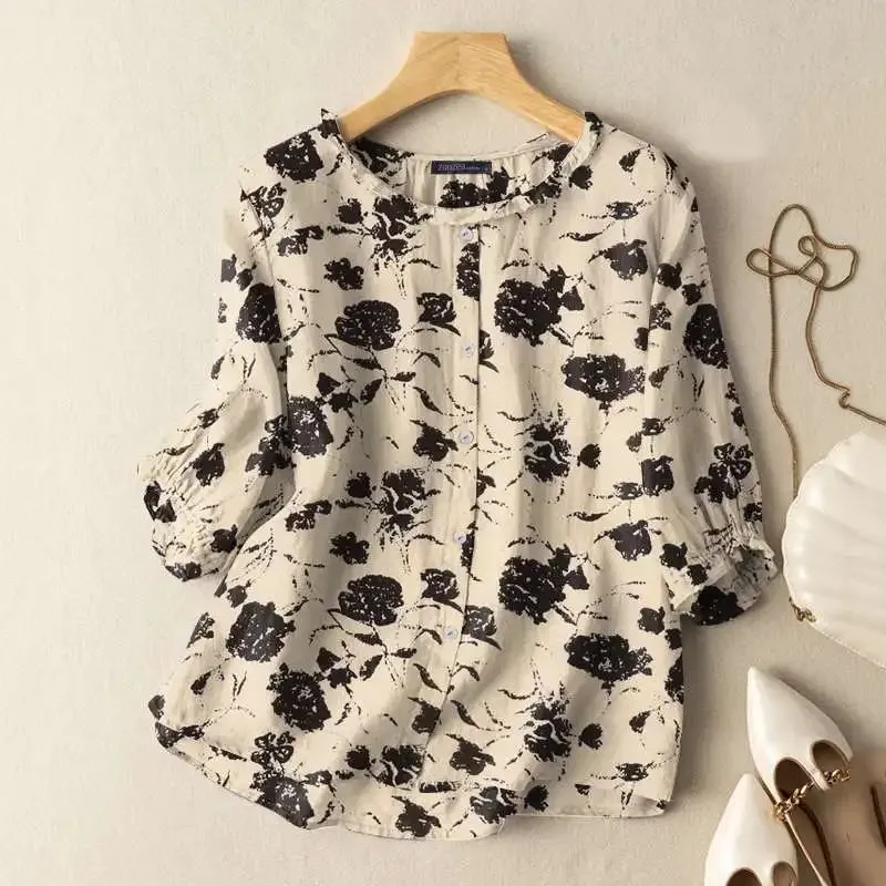 Summer Vintage Floral Printed Shirts ZANZEA Bohemian Female Blouse Casual O Neck 3/4 Sleeve Tops Work Holiday Shirt Tunic Blusas