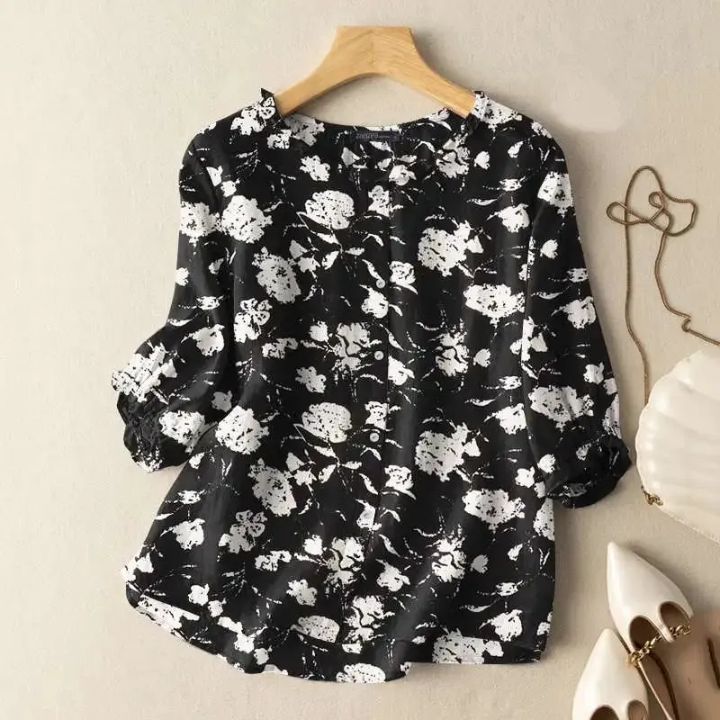 Summer Vintage Floral Printed Shirts ZANZEA Bohemian Female Blouse Casual O Neck 3/4 Sleeve Tops Work Holiday Shirt Tunic Blusas