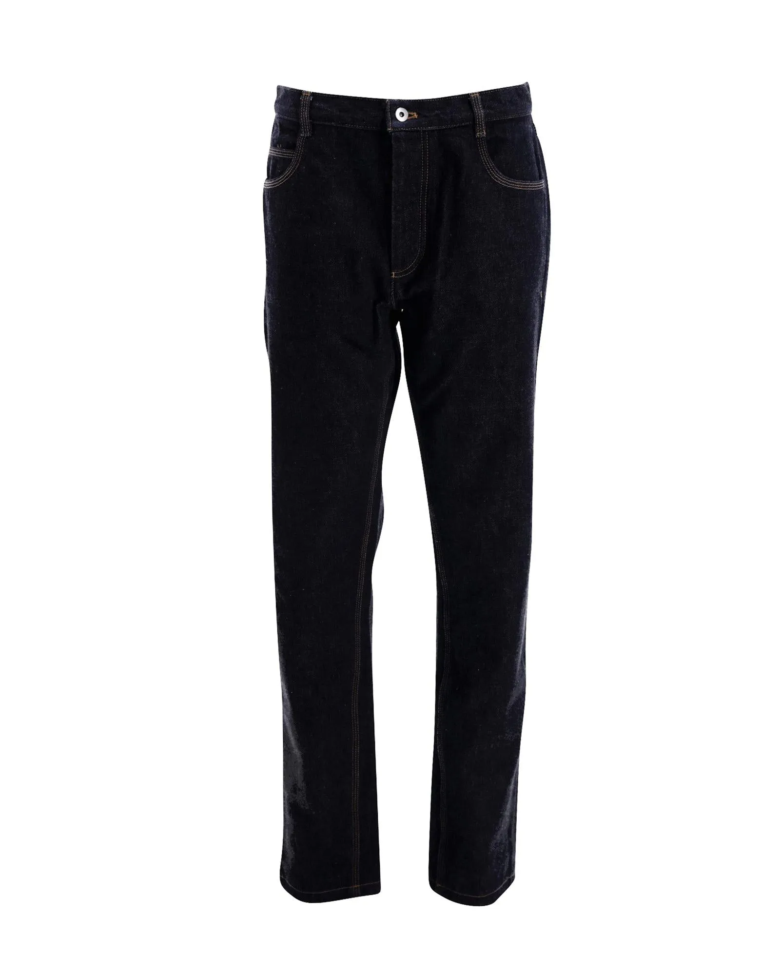 Timeless Navy Blue Straight Leg Denim Jeans with Contrast Stitching