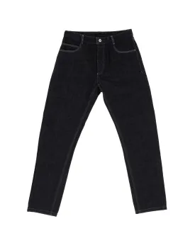 Timeless Navy Blue Straight Leg Denim Jeans with Contrast Stitching