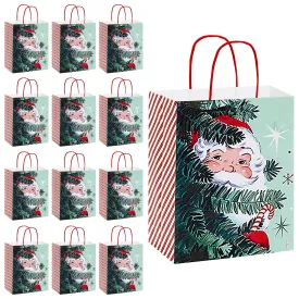 Vintage Santa Paper Gift Bags and Party Favor Bags, Medium Size 8x4.75x10" (12 Pack)