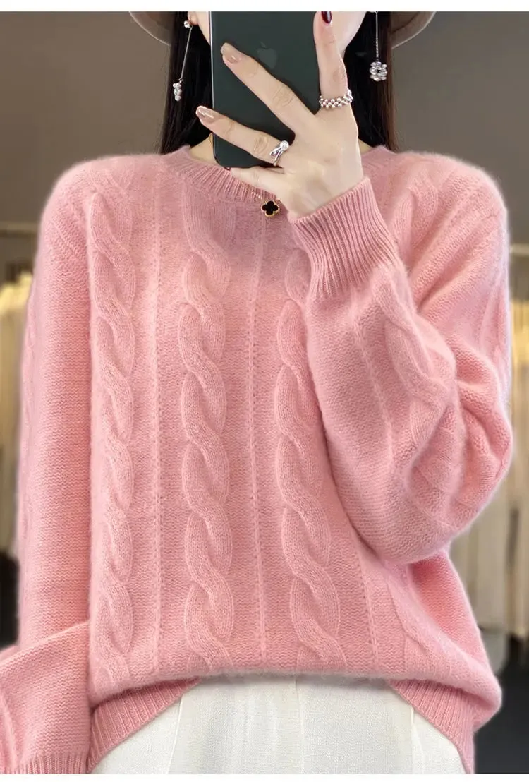 Women's Cable-knit Sweater Knitwear Top Pullover Solid Color Bottoming Sweater