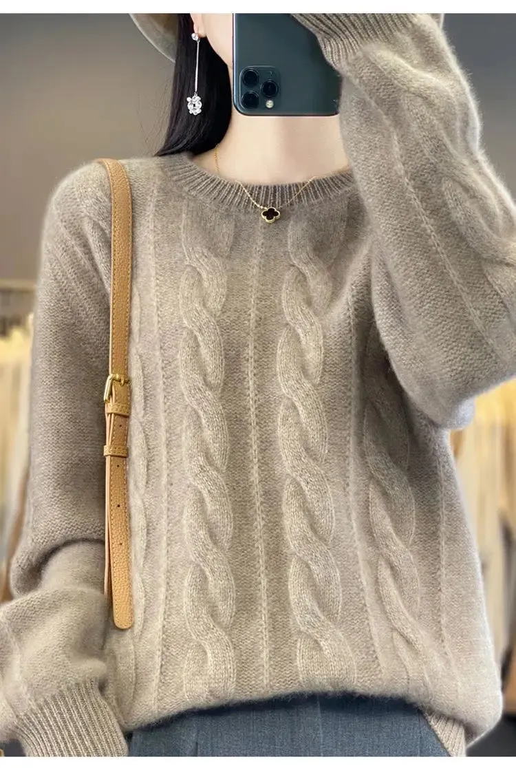 Women's Cable-knit Sweater Knitwear Top Pullover Solid Color Bottoming Sweater