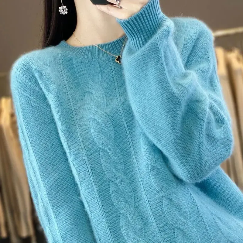 Women's Cable-knit Sweater Knitwear Top Pullover Solid Color Bottoming Sweater