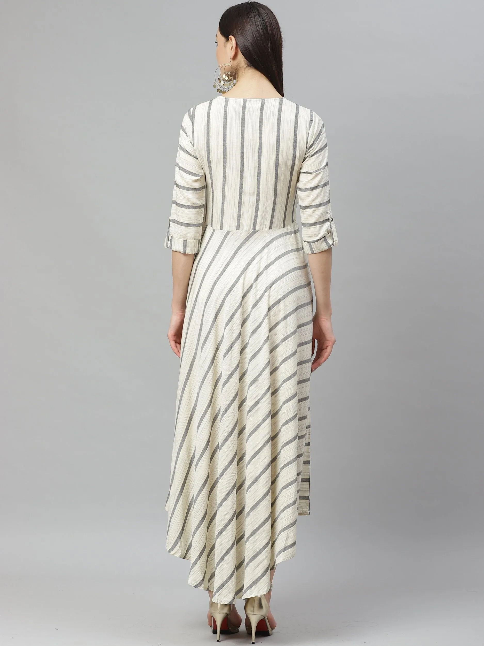 Women's Off White Rayon Casual Party Wear Long Dress