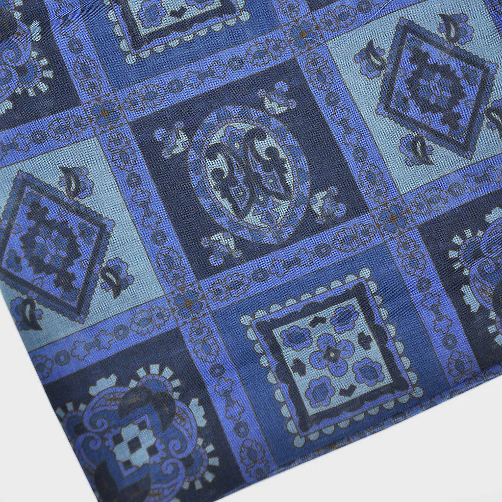 Wool Silk Mosaic of Medallions Scarf in Blues